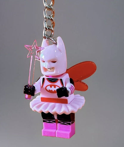 Batman Figure Keyring Couples Love Pink Batgirl Mini DC Bag Charm Gift Car Key