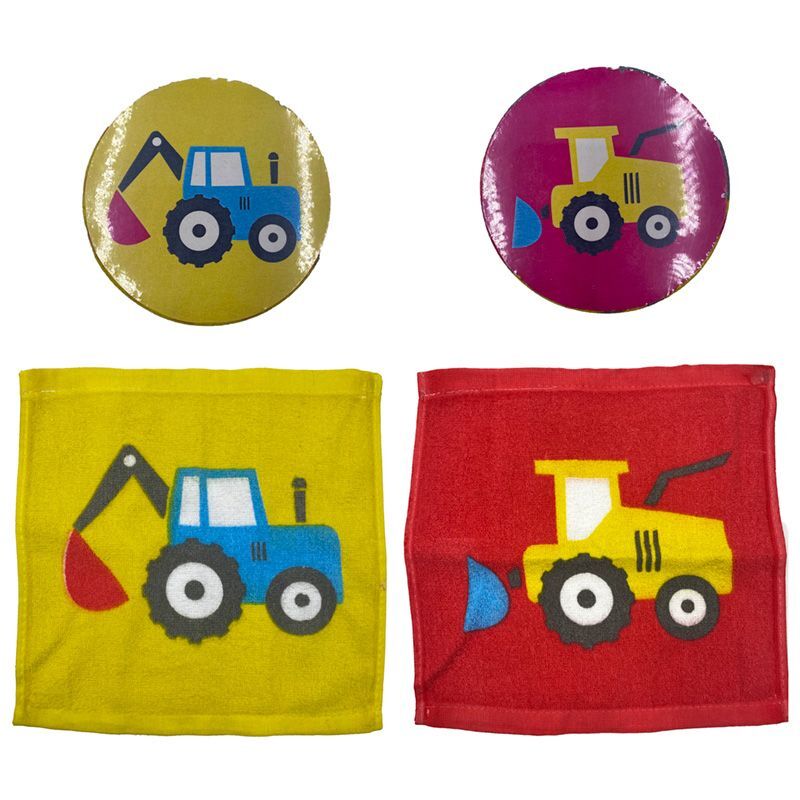 Tractor digger magic flannel kids face towel bath wash Travel red farmyard