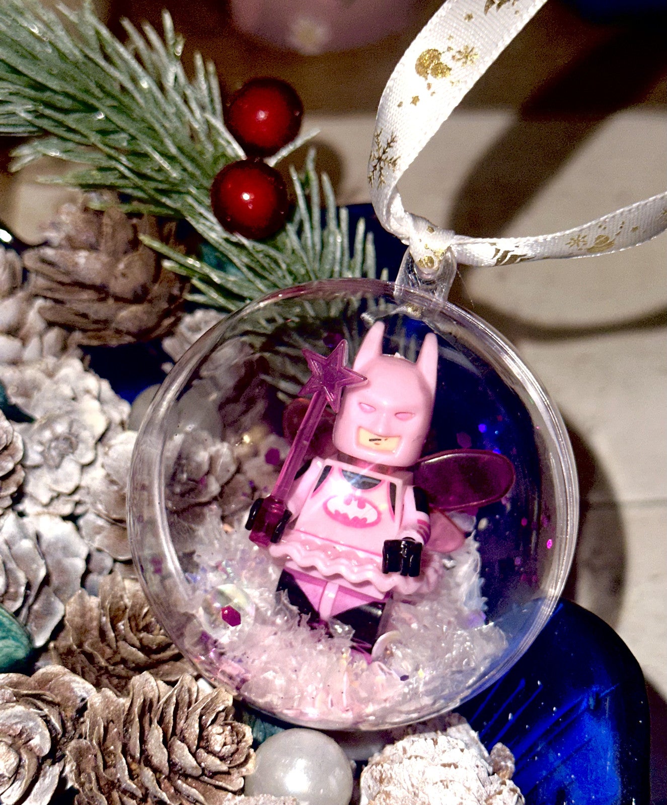 Christmas Pink Batman Mini Figure Bauble Hanging Snowflake Tree 3D Handmade Gift