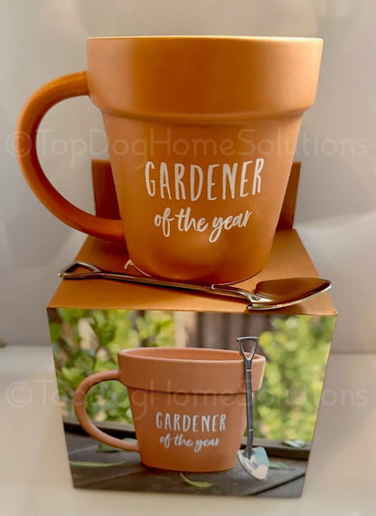Xmas His Hers Gardener Mug coffee terracotta plant pot shovel spoon Set Gift