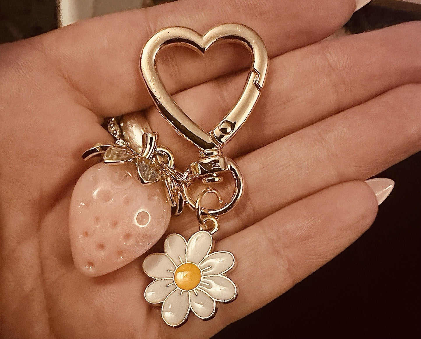 Heart Pink Red Strawberry Daisy Keyring Keychain Christmas Gift Inc Gift Bag