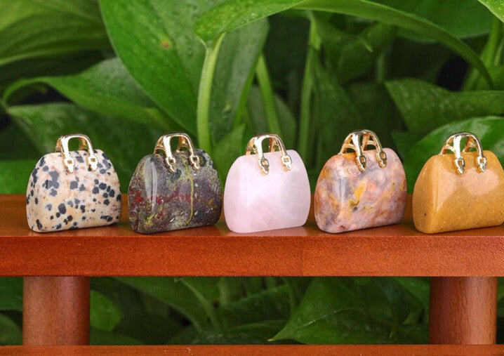 Handbag Crystal Stone Quartz Natural Healing Pendant Carved Display Ornament