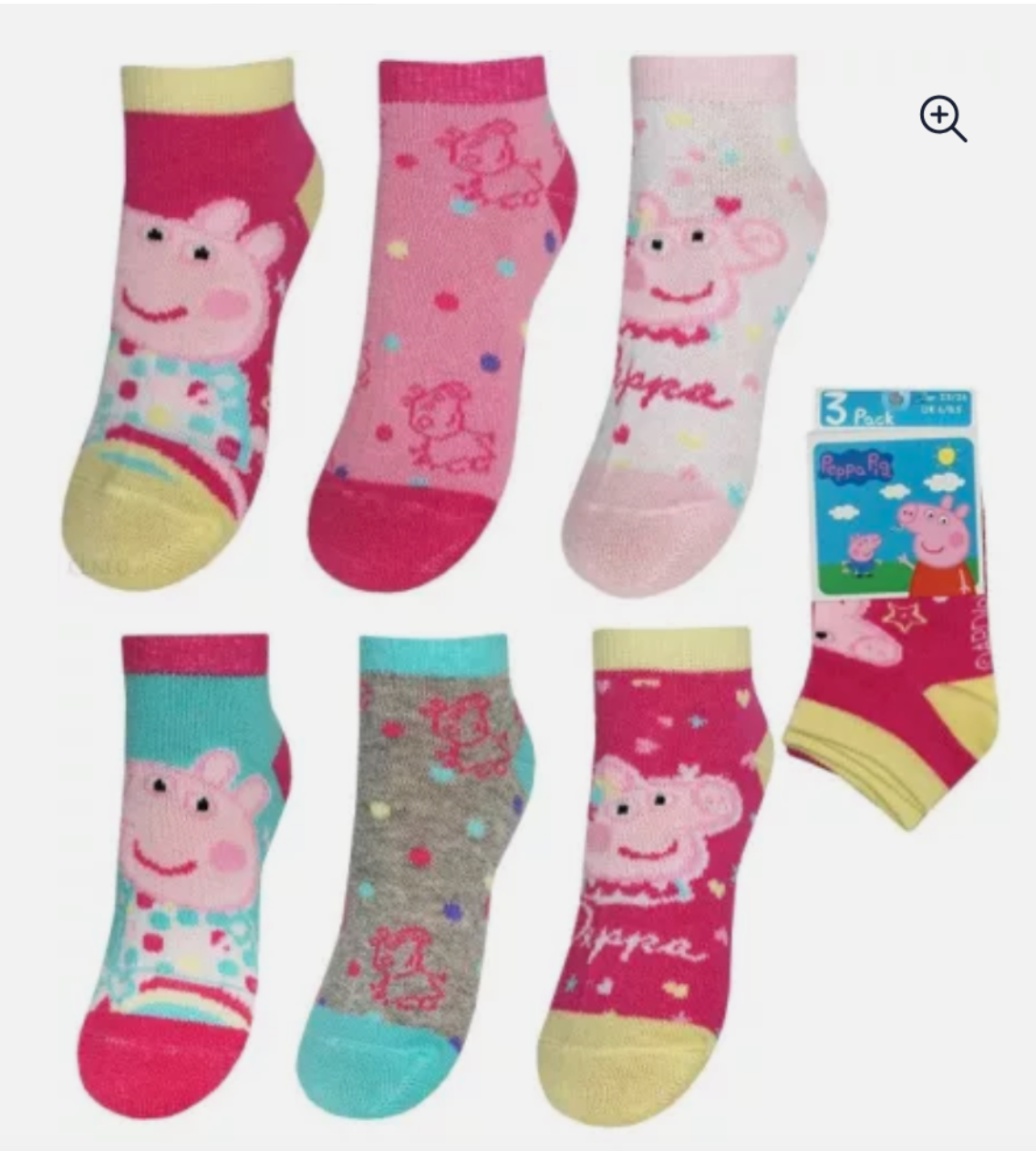 3 Kids Peppa Pig Socks 6 8 9 11 12 trainer invisible secret socks Pk 3 Girl Boy