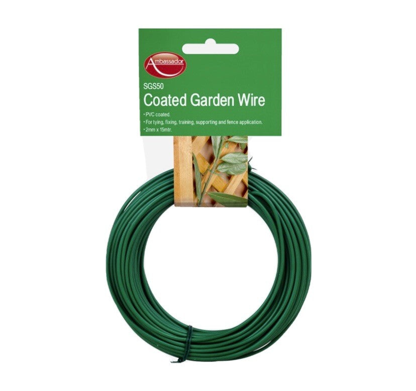 PVC Green Coated Garden Wire 2mm x 15m Tying Fixing Support Plants Trees Fence