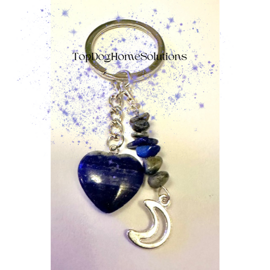 Crystal Dark Blue Sodalite Heart Pendant Key Ring Healing Stone Chakra Gift Bag