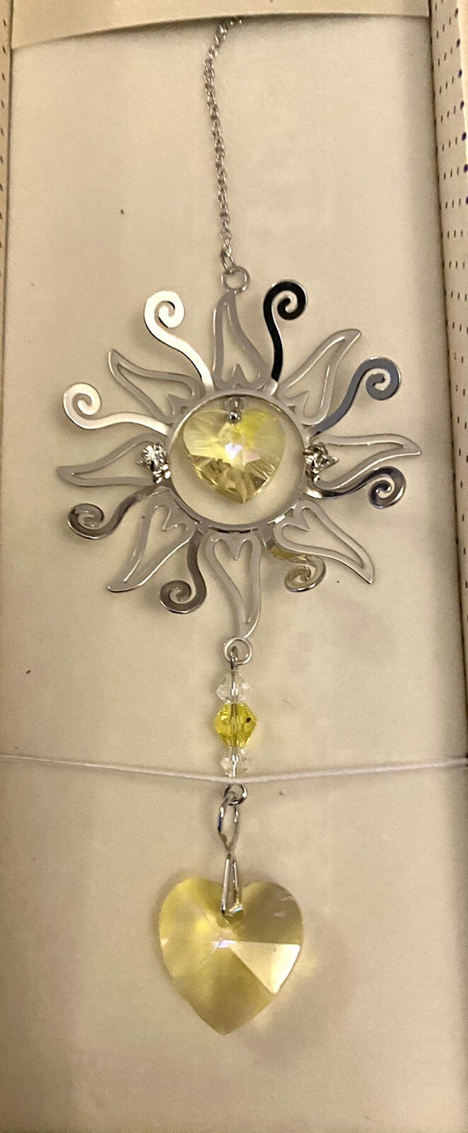 3D Garden Sun burst Sun catcher window hanging Silver crystal glass Gift box