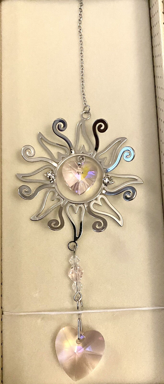 3D Garden Sun burst Sun catcher window hanging Silver crystal glass Gift box