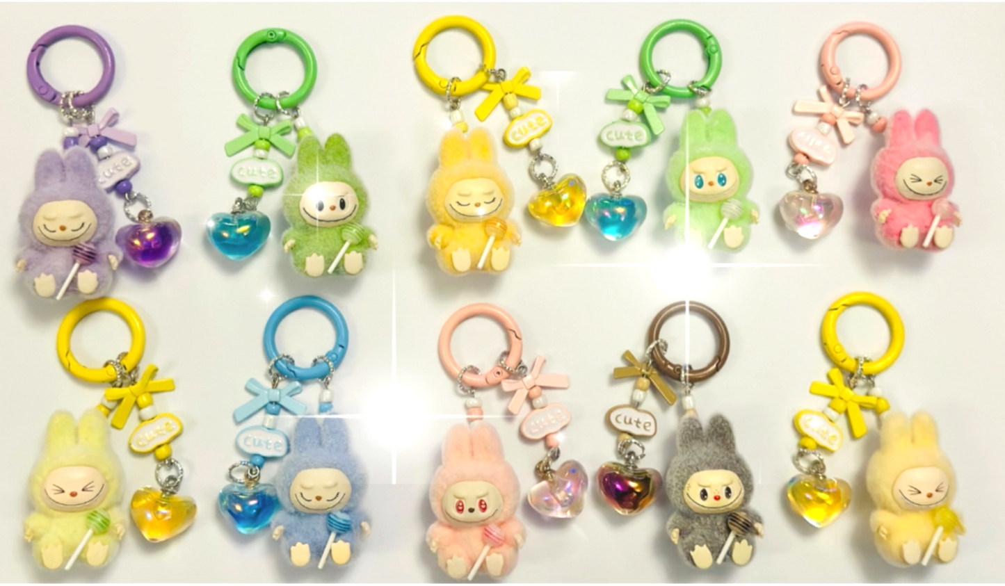 Monster lolipop La # Bu Keyring 3D Heart Charms Kawaii Doll Teddy Keychain Bag