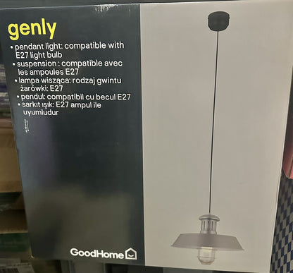 B & Q Silver Pendant Light Ceiling  Lamp Fitting (Dia)390mm 6816 E27 Genly