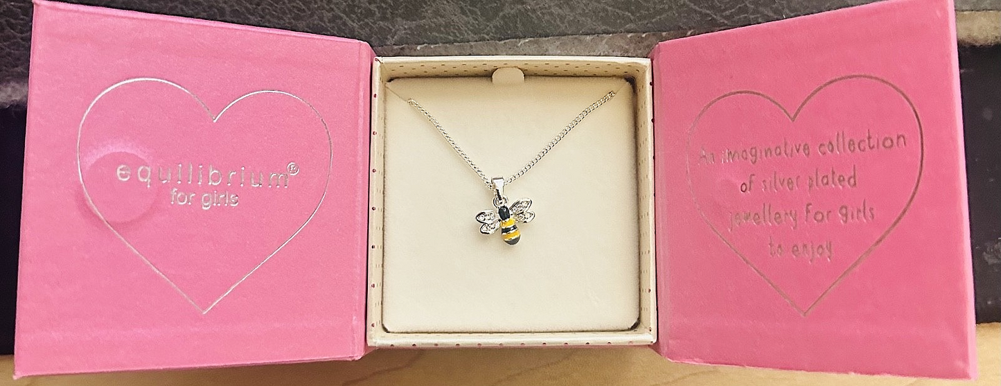 Girls Equilibrium Bumble Bee Silver Plated Necklace Sparkly Wings Christmas gift