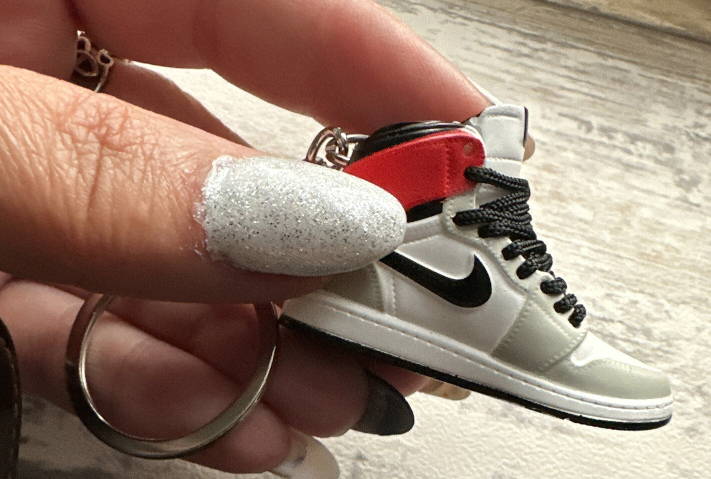 Nike Mini Jordan 3D Trainer sneaker Keyring Grey White Red Black shoe Gift Box