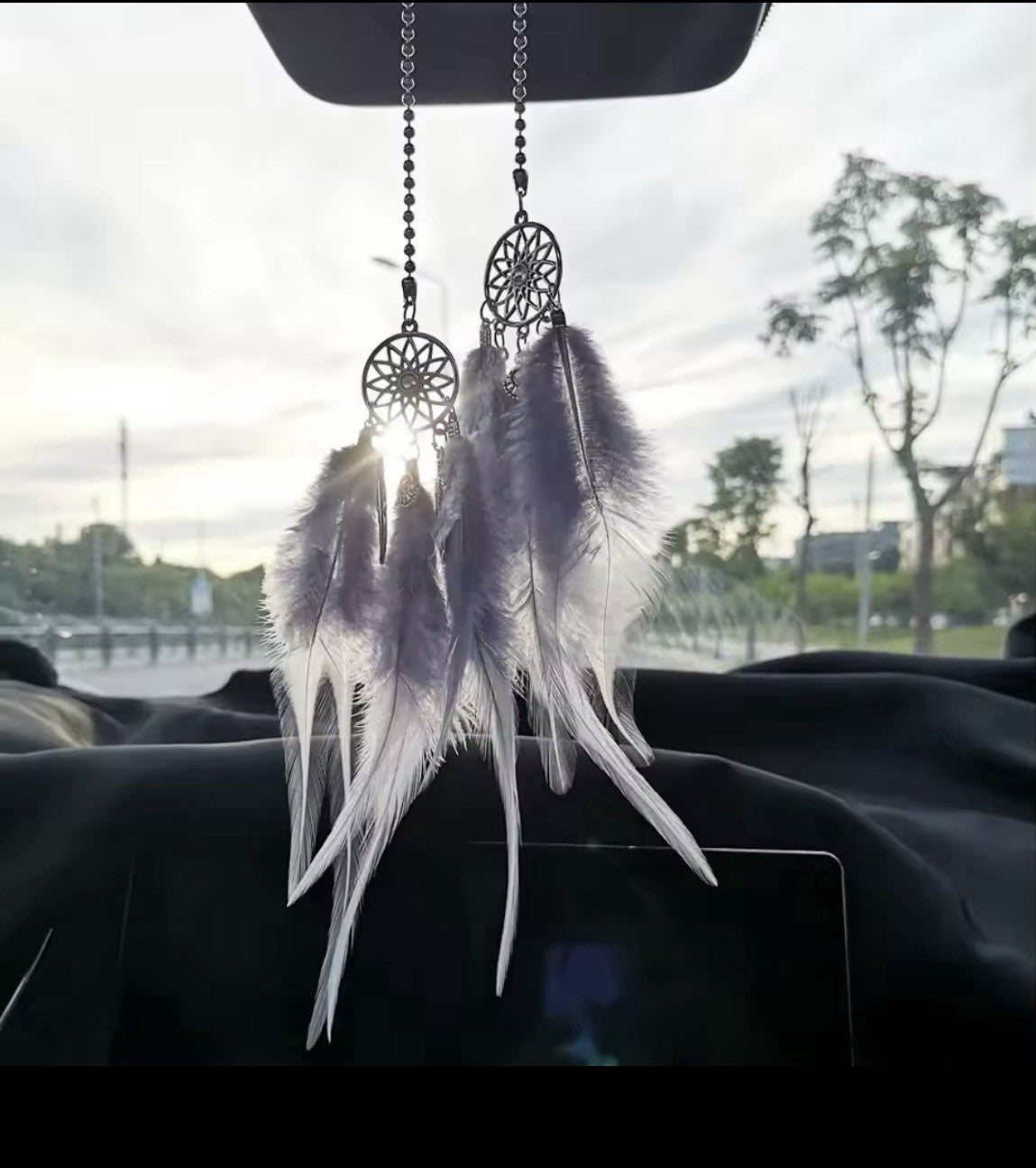 Hanging Car Dream Catcher Spiritual Grey Black White Mirror Interior Feather
