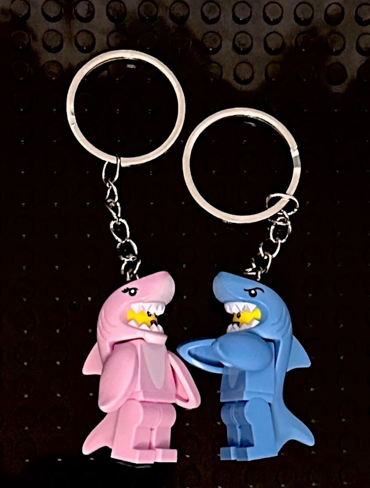 Couples matching Valentines Blue & Pink Shark suit Man Girl Keyring Car keys