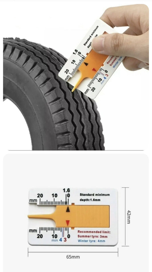 CAR TYRE DEPTH TREAD GAUGE VAN BIKE KEYRING SMALL POCKET SIZE MEASURING PORTABLE
