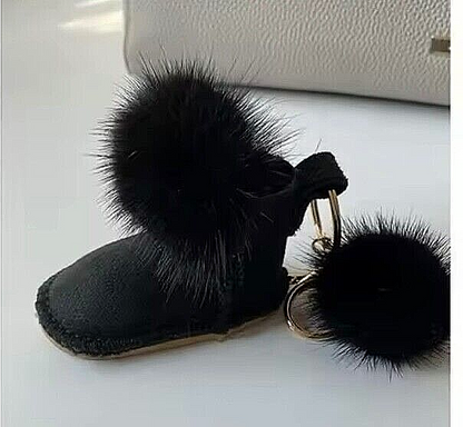 Cute Furry Snow brand boot keyring Gift pom pom Fur shoe Keychain Bag Charm