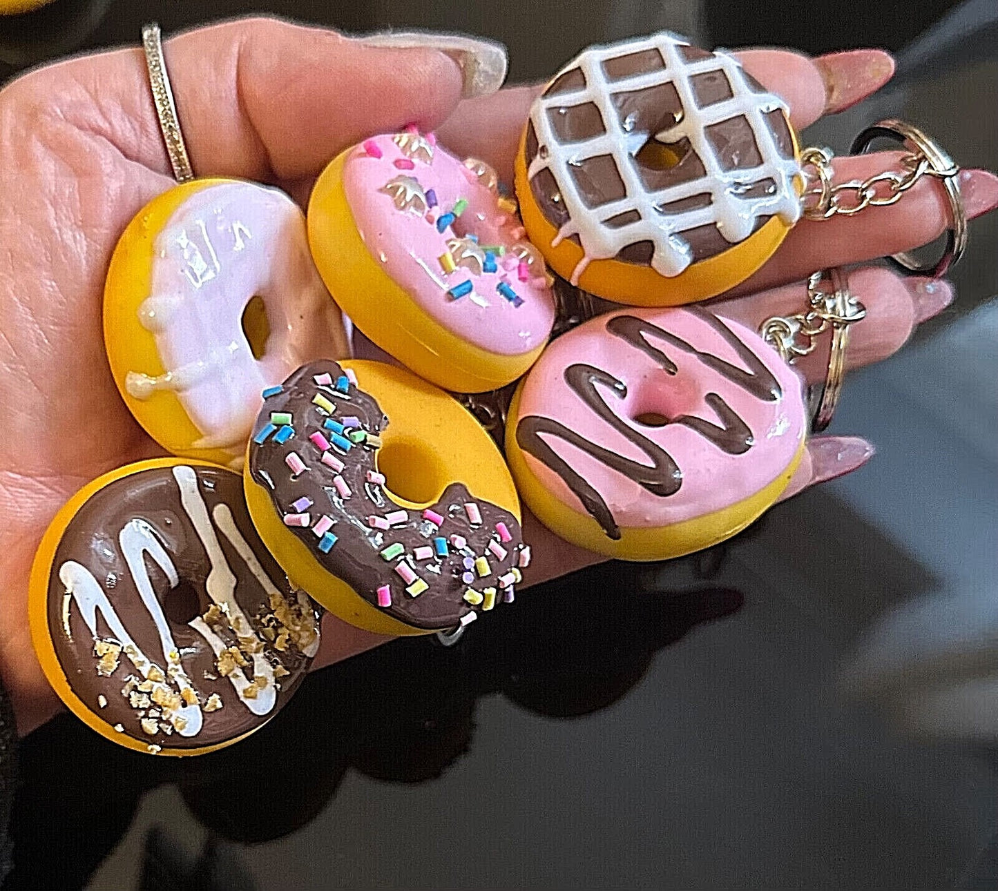 3D Donut Keyring Food Sweet Gift Cute Pink Chocolate sprinkles Car Key Chain