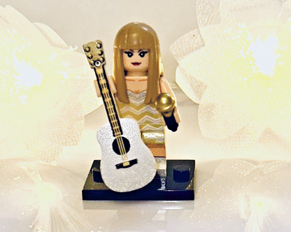 Cute Taylor Inspired 3D Mini Figure On Stand Eras Gift Cake Topper Brick
