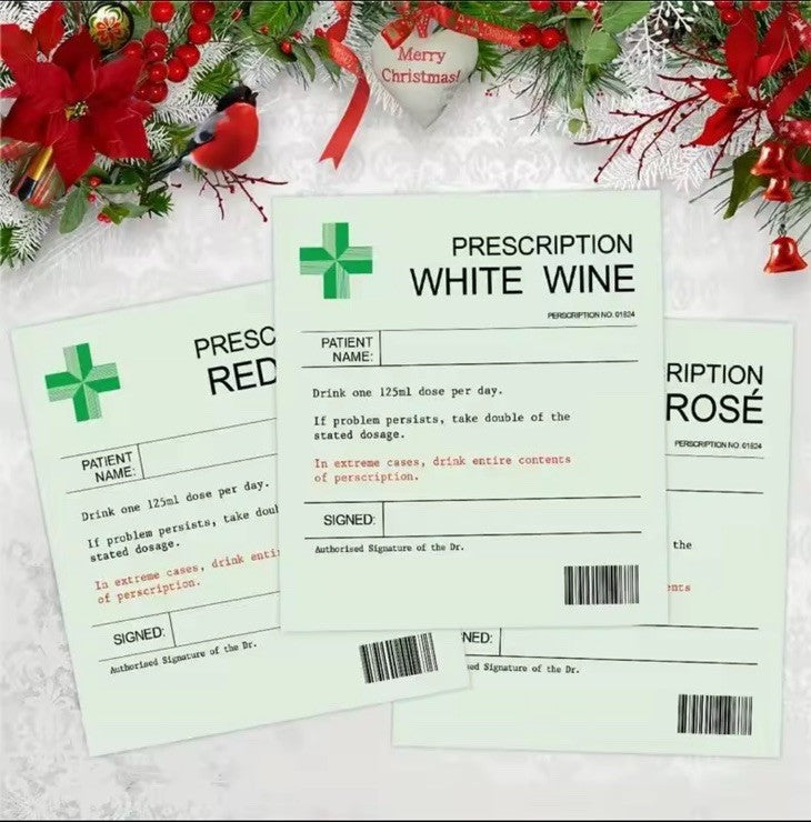 Christmas 3 Personalised Joke Prescription Wine Labels Red White Rose Novelty