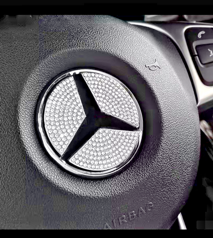 Car Mercedes Rhinestone Steering Wheel Center 65mm Trim Diamond Sticker Logo