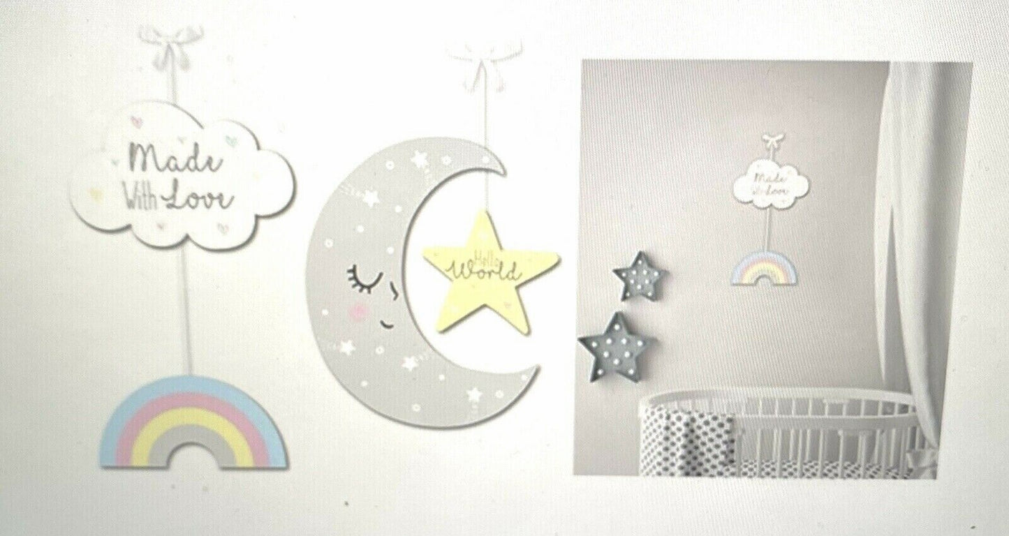 Baby Bedroom Hanging Nursery Girl Boy Moon & Star Rainbow Wooden Plaque Sign