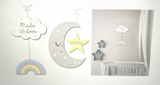 Baby Bedroom Hanging Nursery Girl Boy Moon & Star Rainbow Wooden Plaque Sign