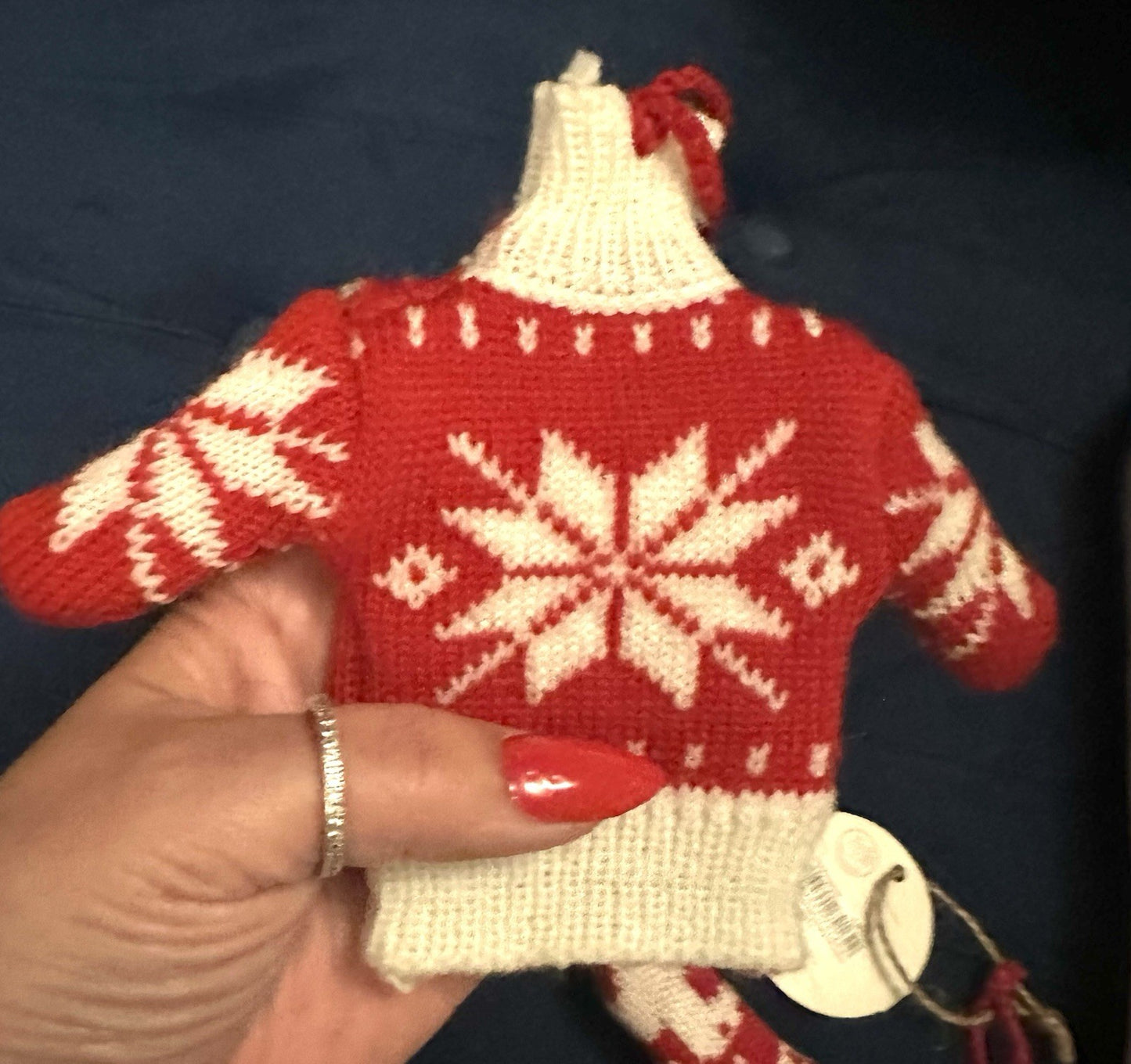 Mini Christmas Knitted Jumper Hanging Decoration Set 2 Gift Xmas Red White Wool.