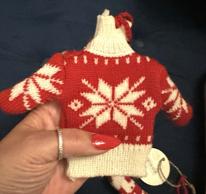 Mini Christmas Knitted Jumper Hanging Decoration Set 2 Gift Xmas Red White Wool.