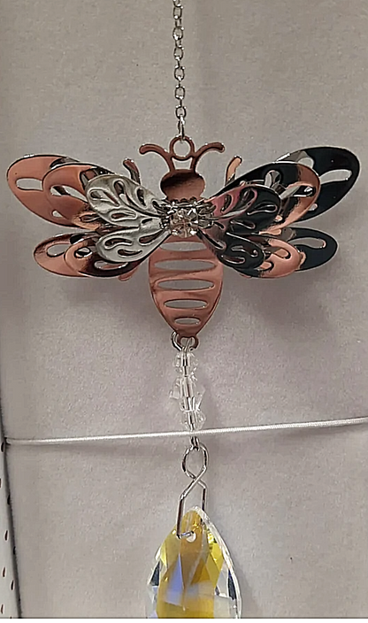 3D Garden Bumble Bee Suncatcher window hanging Spiritual crystal glass Gift box