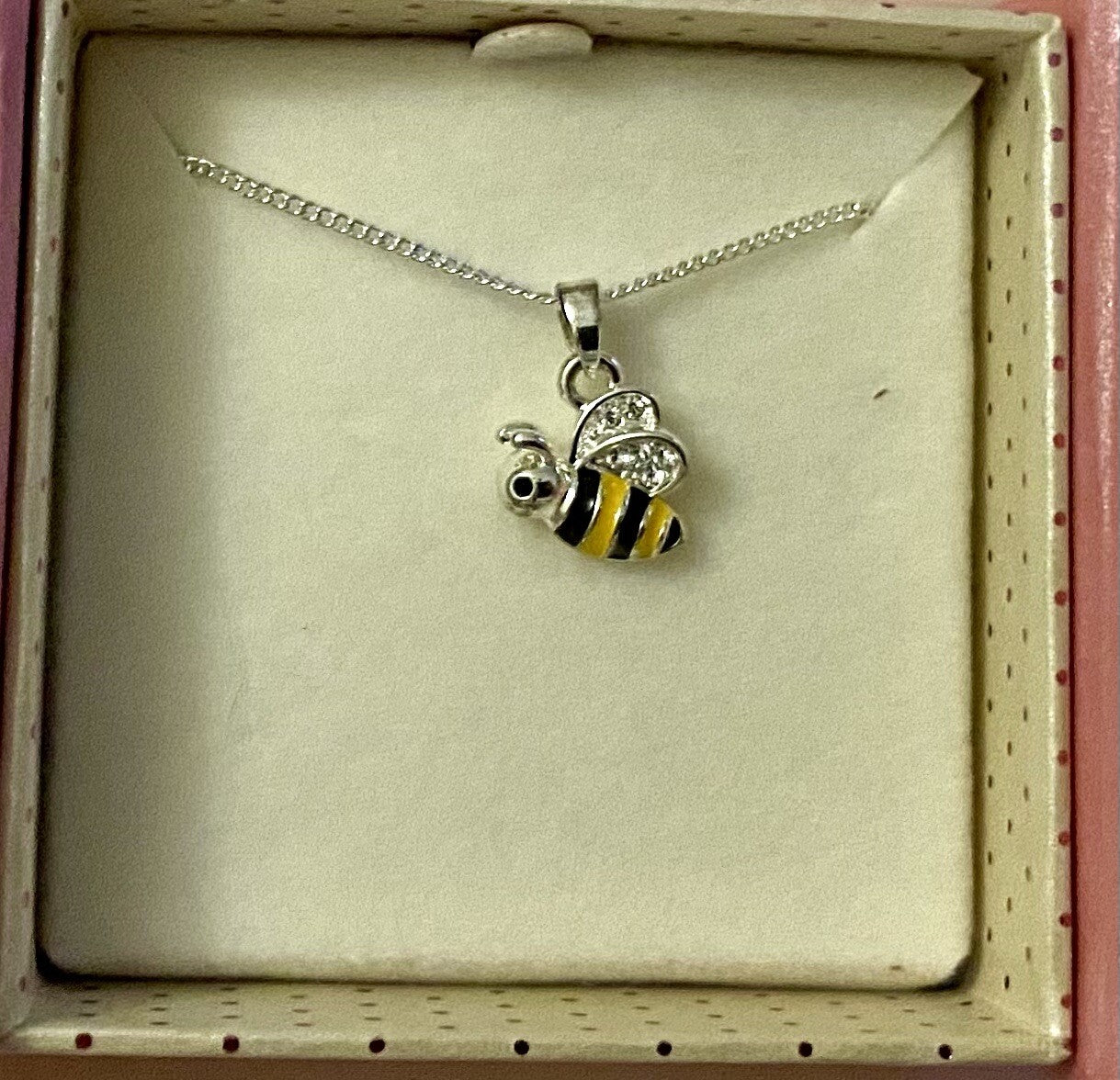 Busy bumble Bee Silver Plate Necklace Equilibrium Pink Gift Boxed for Girls pink