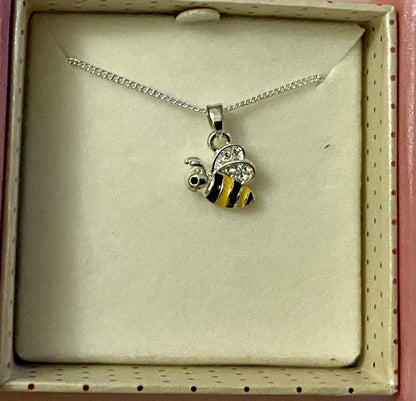 Busy bumble Bee Silver Plate Necklace Equilibrium Pink Gift Boxed for Girls pink