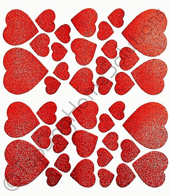 Valentine’s Red Love Heart Glitter Stickers sparkly Card Craft embellishments 40