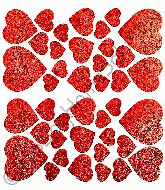 Valentine’s Red Love Heart Glitter Stickers sparkly Card Craft embellishments 40