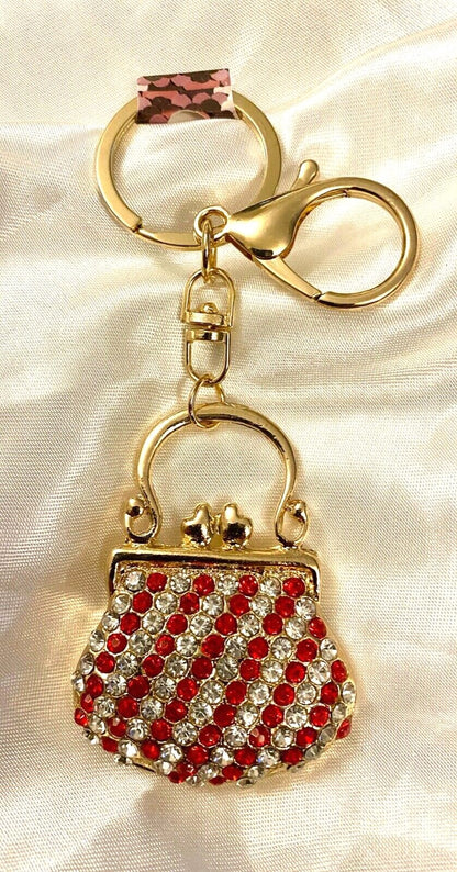Handbag crystal keyring red blue diamond bag diamanté charm Rhinestone bling