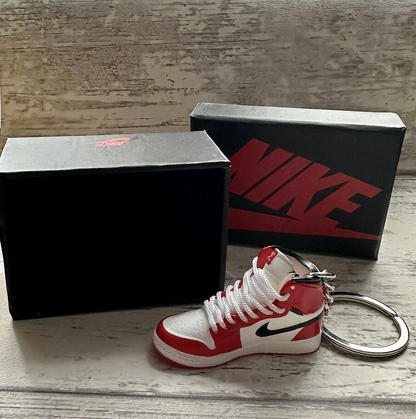 Nike Mini Jordan 3D Keyring Trainer sneaker Bright Red White Lace shoe Gift Box