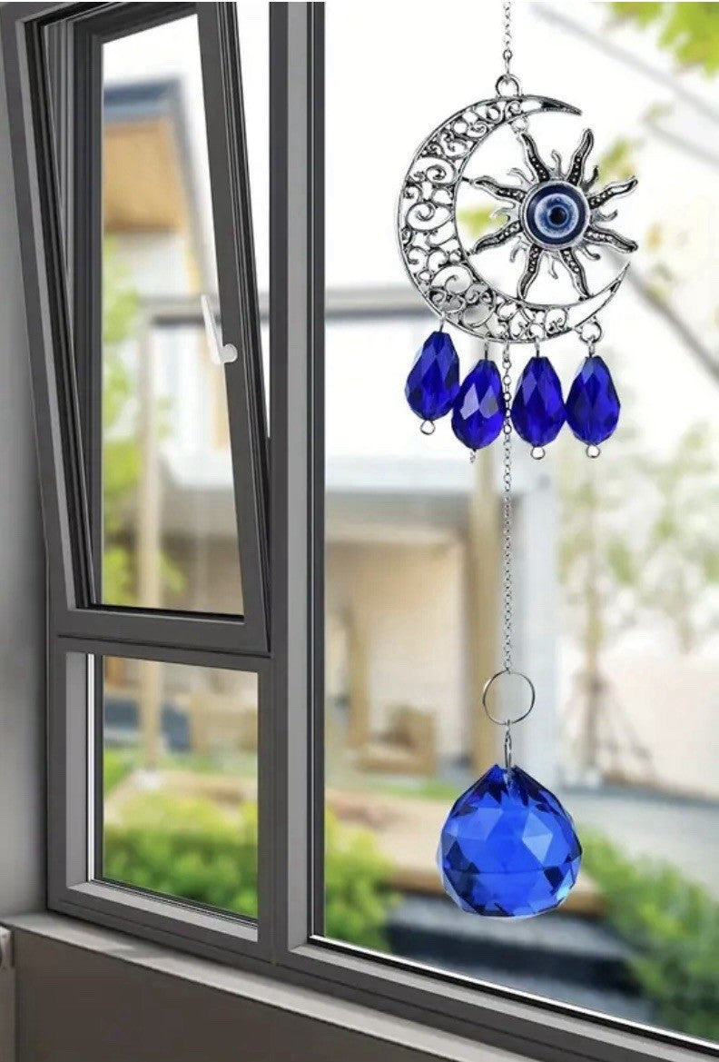 Hanging Evil Eye Suncatcher Sapphire Blue Crystal Protection