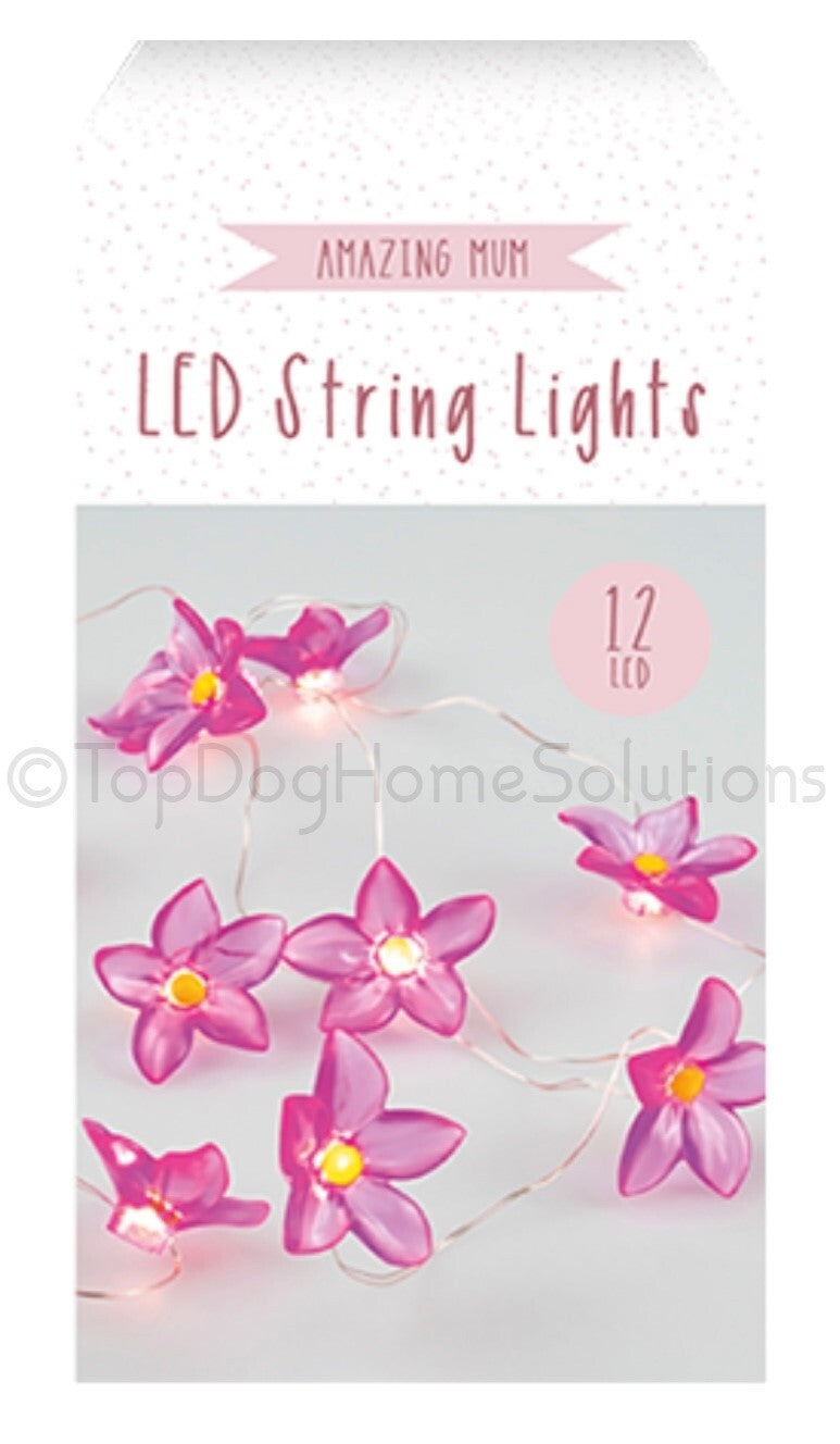 FLOWER VALENTINE HEARTS LED PINK WIRE LIGHTS BATTERY OPERATED 1.24 M x 12 LED 🌸