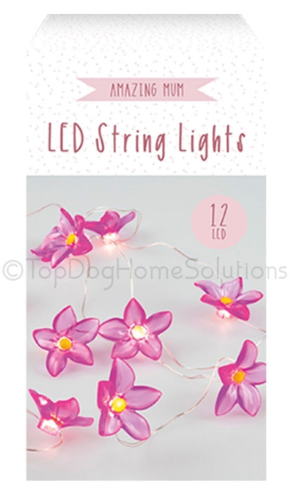FLOWER VALENTINE HEARTS LED PINK WIRE LIGHTS BATTERY OPERATED 1.24 M x 12 LED 🌸