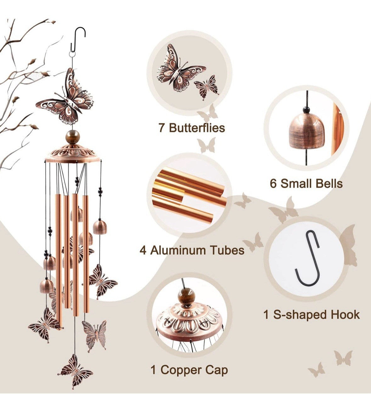 Animal Cat Dog Wind Chime Turtle Butterfly Outdoor Metal Home Patio Porch Garden