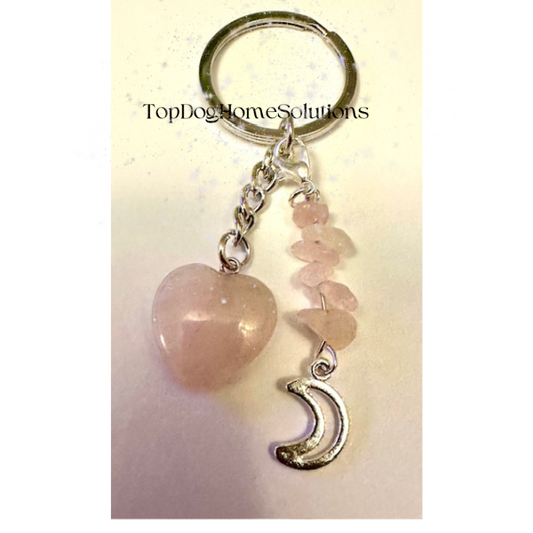 Crystal Rose Quartz Heart Valentines Key Ring Healing Stone Chakra Gift Bag