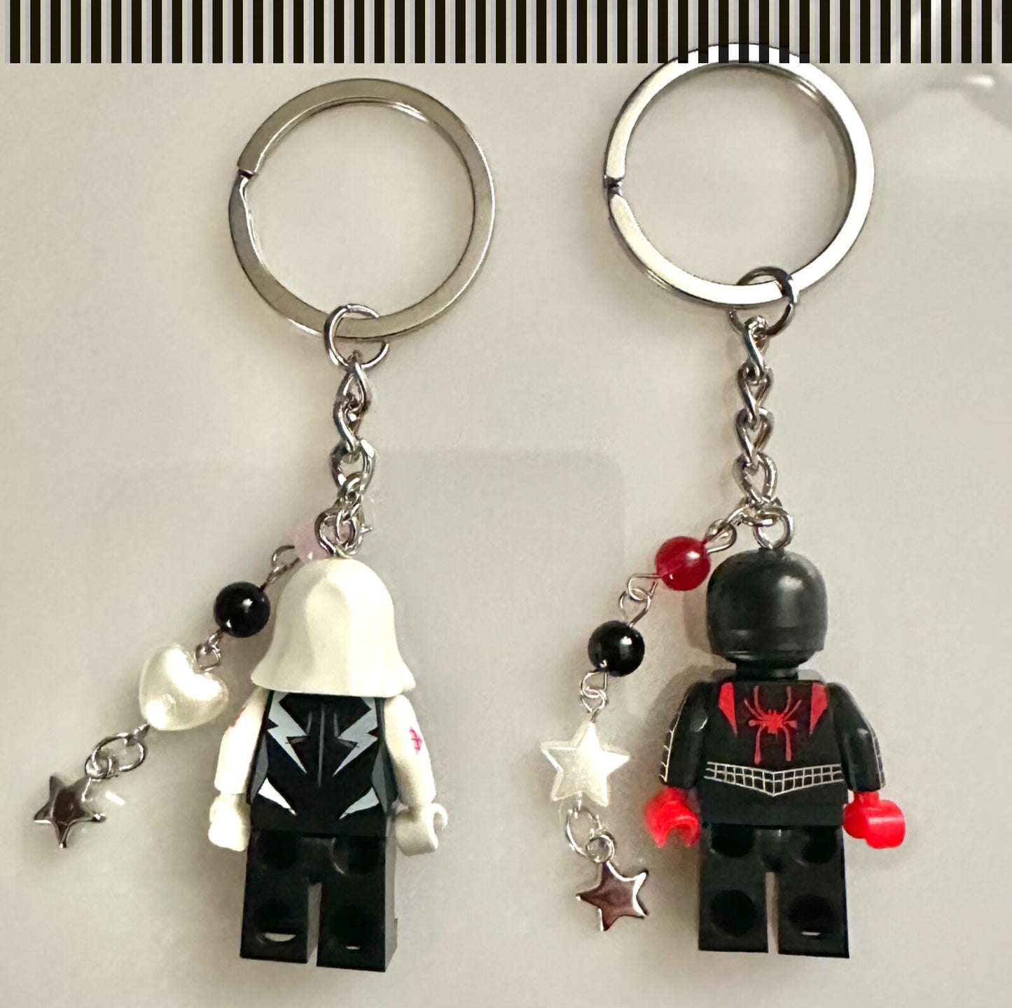 Spider-man & Gwen Couples matching Valentines Keyrings Car keys Gift Mini Bricks