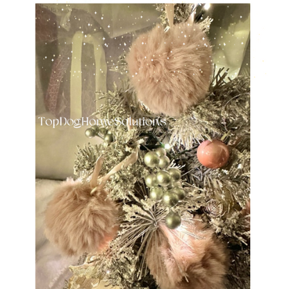 Pink Christmas Tree Baubles Fluffy  Pom Pom Hanging Decorations Snowball 8cm
