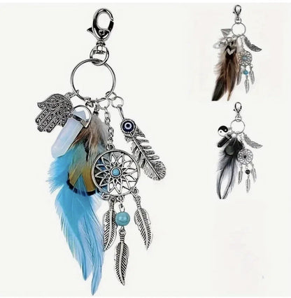 Dream catcher Keyring Car Keys Bag Agate Crystal Charm Gift Pendant Yin Yang