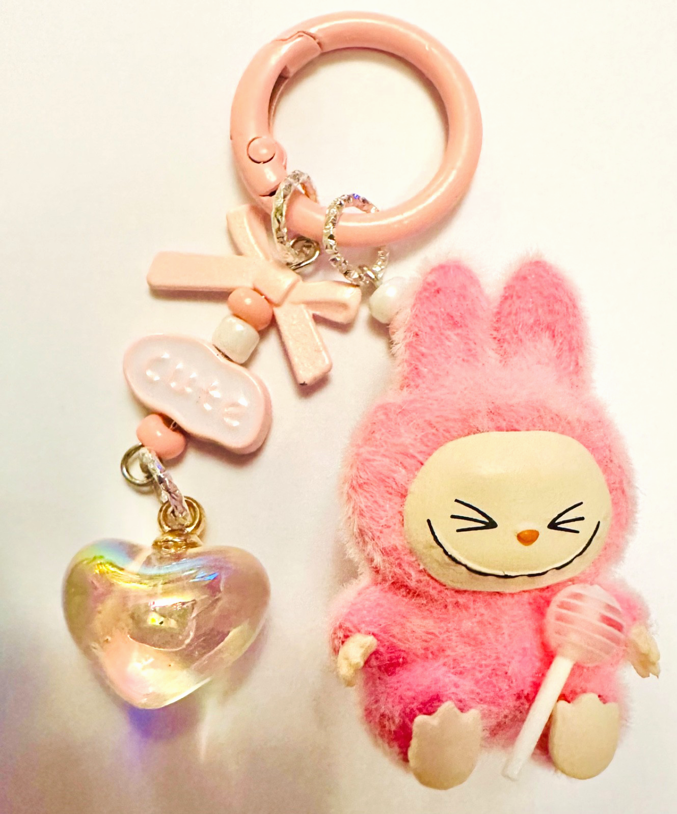 Monster lolipop La # Bu Keyring 3D Heart Charms Kawaii Doll Teddy Keychain Bag