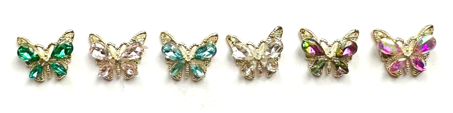 Butterfly Nail Art Gem 3D Flat Back Rhinestone Charm Crystal Acrylic Gel X 10