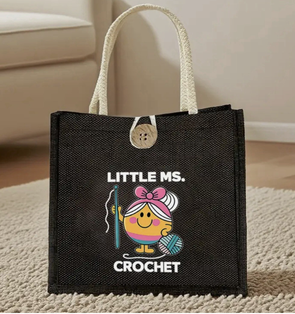 Crochet Storage Bag Knitting Canvas Project knitting 20 x 20cm+ matching keyring
