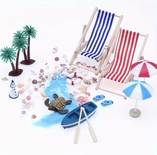Set Summer Beach Dolls House Furniture Seaside Mini Landscape Shells Parasols
