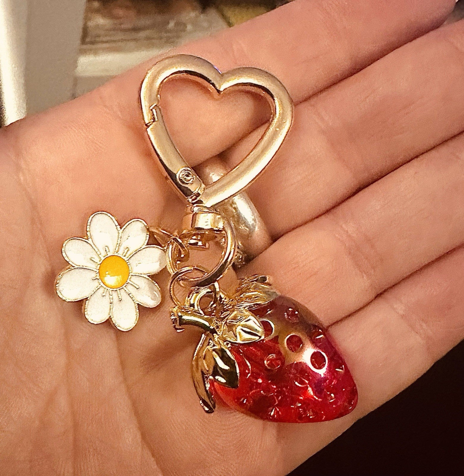 Heart Pink Red Strawberry Daisy Keyring Keychain Christmas Gift Inc Gift Bag