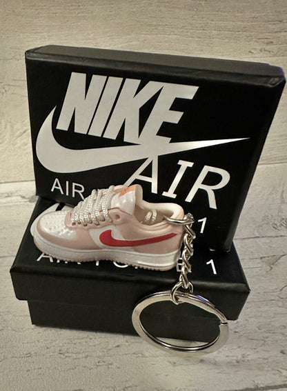 Nike Air Force 1 3D Trainer sneaker Keyring Pink shoe Mini Low Gift Box Car key