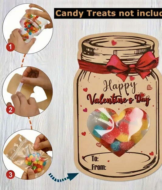 Valentines Day Card Sweets Bags Jar Gift Retro Kids School Boyfriend Girlfriend