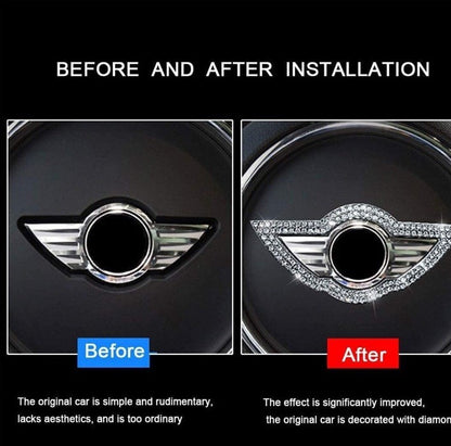Car Mini Rhinestone Steering Wheel Center Emblem Cooper Diamond Sticker Logo